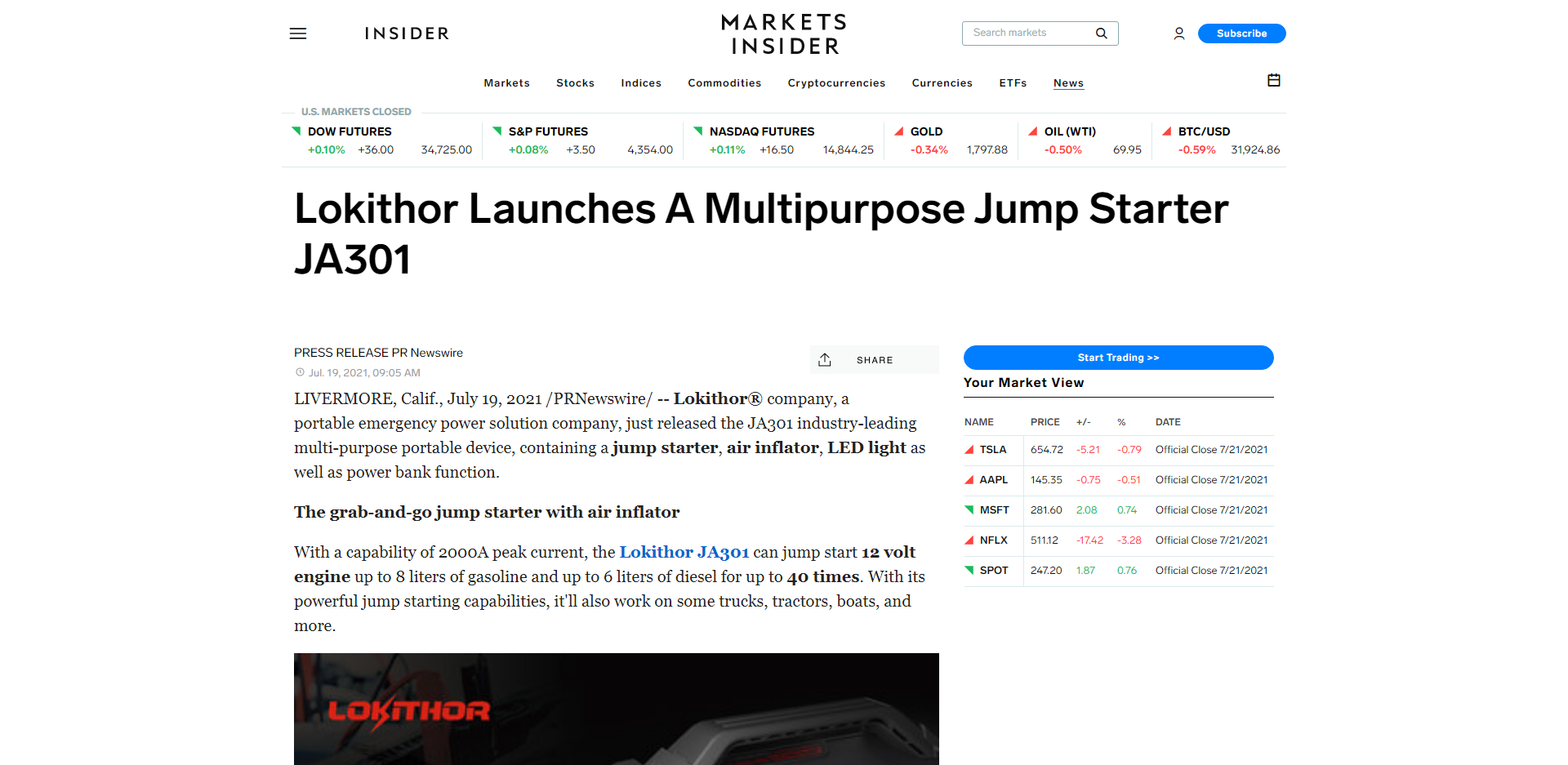 Lokithor推出多功能啟動(dòng)電源JA301 報道來(lái)源 businessinsider